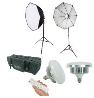 28in Octo 2 Softbox Kit- 2 125W LEDs, 2-6 ft Stands, w/Bag,