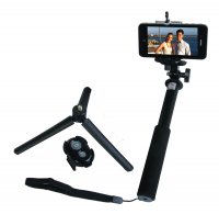 Selfie Stick Kit f/Phone and GoPro, w/stand-Black