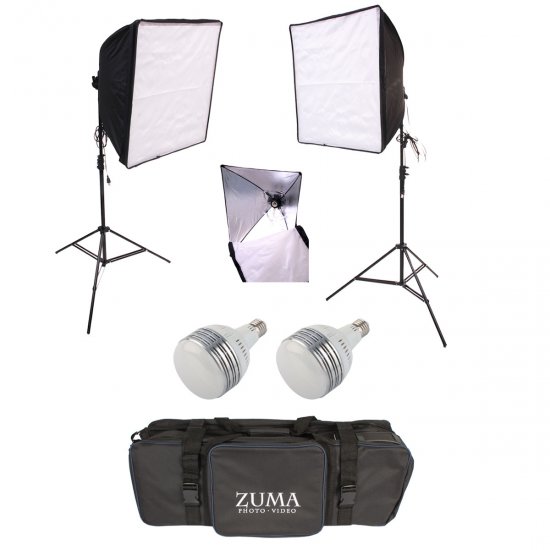 20in Square 2 Softbox Kit- 2 60W LEDs w/Bag, 6 ft Stands - Click Image to Close